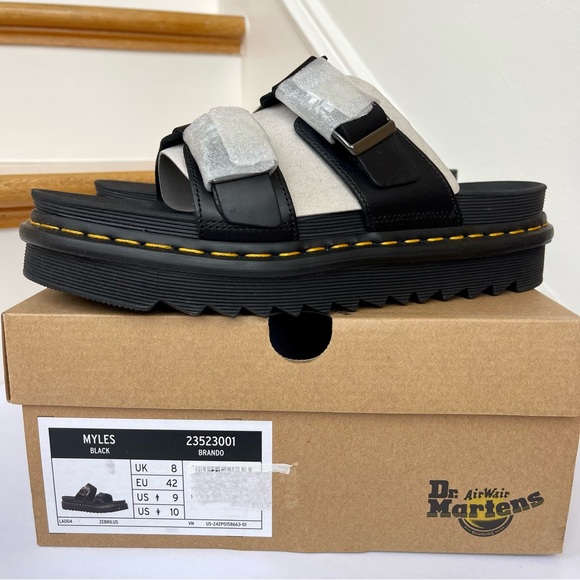 NWT Doc Martens Myles Brando Leather Slide Sandals in black buckles platforms - Picture 2 of 15